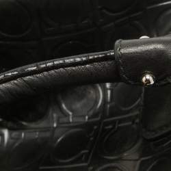 Pre Owned Salvatore Ferragamo Black Gancini Embossed Glossy Leather Boston Bag