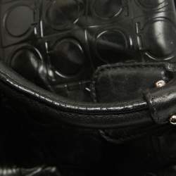 Pre Owned Salvatore Ferragamo Black Gancini Embossed Glossy Leather Boston Bag