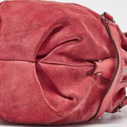 Salvatore Ferragamo Pink Suede and Leather Buckle Satchel  