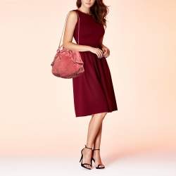 Salvatore Ferragamo Pink Suede and Leather Buckle Satchel  