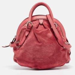 Salvatore Ferragamo Pink Suede and Leather Buckle Satchel  