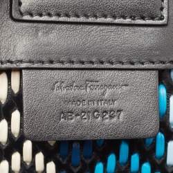 Pre Owned Salvatore Ferragamo Black/Blue Woven Leather Vara Bow Tote