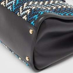 Pre Owned Salvatore Ferragamo Black/Blue Woven Leather Vara Bow Tote