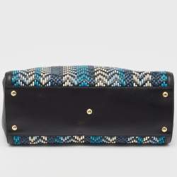 Pre Owned Salvatore Ferragamo Black/Blue Woven Leather Vara Bow Tote