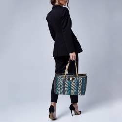 Pre Owned Salvatore Ferragamo Black/Blue Woven Leather Vara Bow Tote