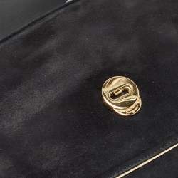 Pre Owned Salvatore Ferragamo Black/Gold Suede Ginny Shoulder Bag