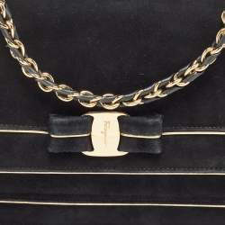 Pre Owned Salvatore Ferragamo Black/Gold Suede Ginny Shoulder Bag