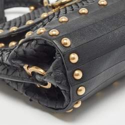 Pre Owned Salvatore Ferragamo Black Python Mini Studded Sofia Top Handle Bag