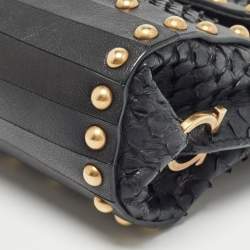 Pre Owned Salvatore Ferragamo Black Python Mini Studded Sofia Top Handle Bag