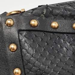 Pre Owned Salvatore Ferragamo Black Python Mini Studded Sofia Top Handle Bag
