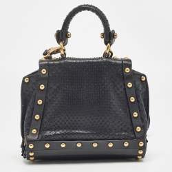 Pre Owned Salvatore Ferragamo Black Python Mini Studded Sofia Top Handle Bag