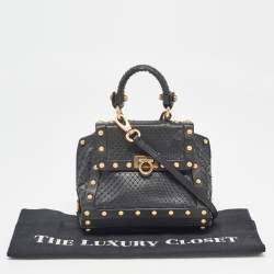 Pre Owned Salvatore Ferragamo Black Python Mini Studded Sofia Top Handle Bag