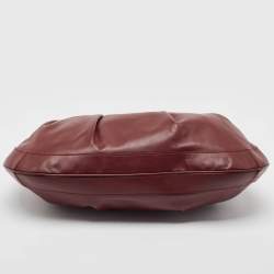 Pre Owned Salvatore Ferragamo Burgundy Pleated Leather Gancini Flap Hobo