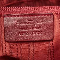 Pre Owned Salvatore Ferragamo Burgundy Pleated Leather Gancini Flap Hobo