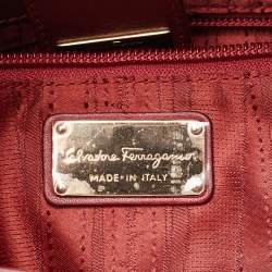 Pre Owned Salvatore Ferragamo Burgundy Pleated Leather Gancini Flap Hobo