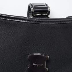 Salvatore Ferragamo Black Canvas and Leather Hobo
