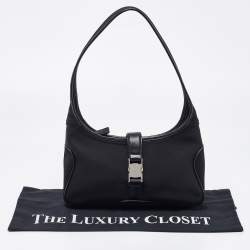 Salvatore Ferragamo Black Canvas and Leather Hobo