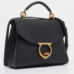 Pre Owned Salvatore Ferragamo Black Leather Margot Gancini Top Handle Bag
