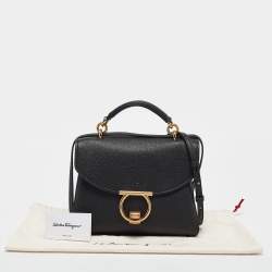 Pre Owned Salvatore Ferragamo Black Leather Margot Gancini Top Handle Bag