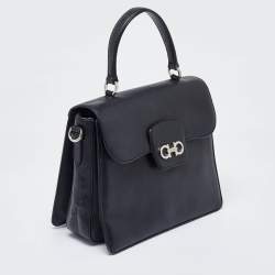 Pre Owned Salvatore Ferragamo Black Leather Katia Top Handle Bag
