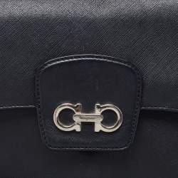 Pre Owned Salvatore Ferragamo Black Leather Katia Top Handle Bag