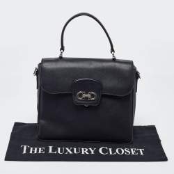 Pre Owned Salvatore Ferragamo Black Leather Katia Top Handle Bag