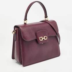 Pre Owned Salvatore Ferragamo Burgundy Leather Kelly Top Handle Bag
