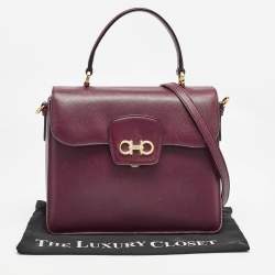 Pre Owned Salvatore Ferragamo Burgundy Leather Kelly Top Handle Bag