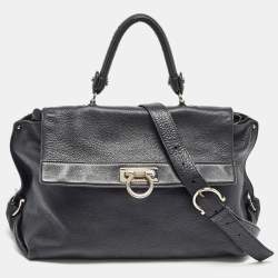 Pre Owned Salvatore Ferragamo Black Leather Large Sofia Top Handle Bag