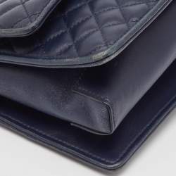 Pre Owned Salvatore Ferragamo Navy Blue Quilted Leather Vara Bow Chain Bag