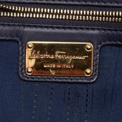 Pre Owned Salvatore Ferragamo Navy Blue Quilted Leather Vara Bow Chain Bag