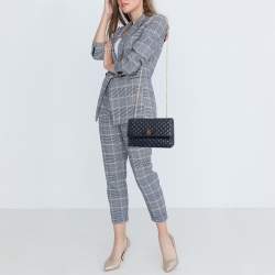 Pre Owned Salvatore Ferragamo Navy Blue Quilted Leather Vara Bow Chain Bag