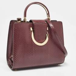 Pre Owned Salvatore Ferragamo Burgundy Snakeskin Thea Top Handle Bag