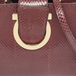 Pre Owned Salvatore Ferragamo Burgundy Snakeskin Thea Top Handle Bag