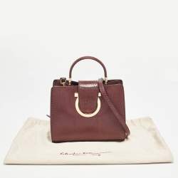 Pre Owned Salvatore Ferragamo Burgundy Snakeskin Thea Top Handle Bag