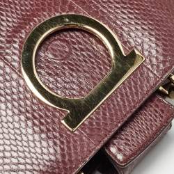 Pre Owned Salvatore Ferragamo Burgundy Snakeskin Thea Top Handle Bag