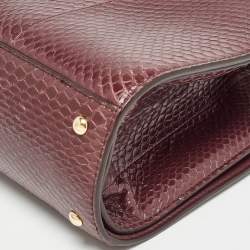 Pre Owned Salvatore Ferragamo Burgundy Snakeskin Thea Top Handle Bag
