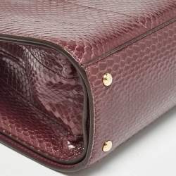 Pre Owned Salvatore Ferragamo Burgundy Snakeskin Thea Top Handle Bag