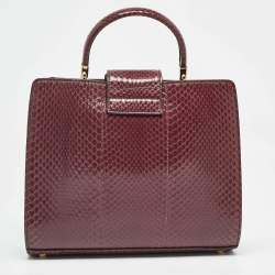 Pre Owned Salvatore Ferragamo Burgundy Snakeskin Thea Top Handle Bag