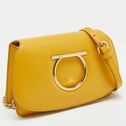 Pre Owned Salvatore Ferragamo Yellow Leather Vella Crossbody Bag