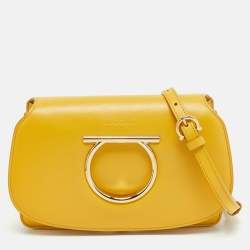 Pre Owned Salvatore Ferragamo Yellow Leather Vella Crossbody Bag