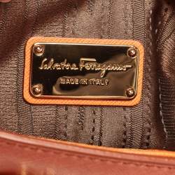 Pre Owned Salvatore Ferragamo Orange Leather Beky Tote
