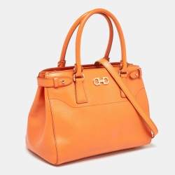 Pre Owned Salvatore Ferragamo Orange Leather Beky Tote