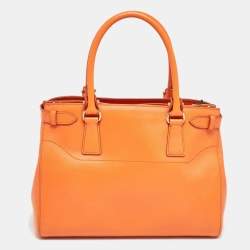 Pre Owned Salvatore Ferragamo Orange Leather Beky Tote