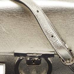 Pre Owned Salvatore Ferragamo Silver Leather Lock Charm Crossbody Bag