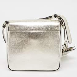 Pre Owned Salvatore Ferragamo Silver Leather Lock Charm Crossbody Bag