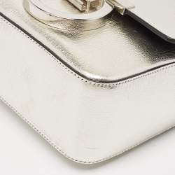 Pre Owned Salvatore Ferragamo Silver Leather Lock Charm Crossbody Bag
