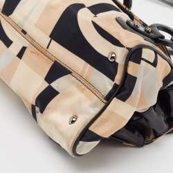 Pre Owned Salvatore Ferragamo Multicolor Printed Satin and Leather Gancini Flap Satchel