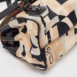 Pre Owned Salvatore Ferragamo Multicolor Printed Satin and Leather Gancini Flap Satchel