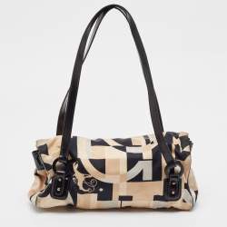 Pre Owned Salvatore Ferragamo Multicolor Printed Satin and Leather Gancini Flap Satchel